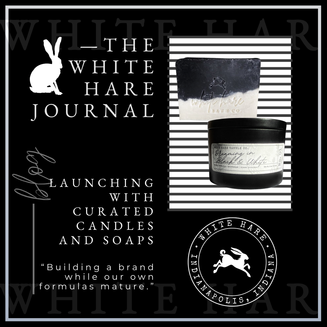 White Hare Journal blog graphic featuring curated candles and soaps.